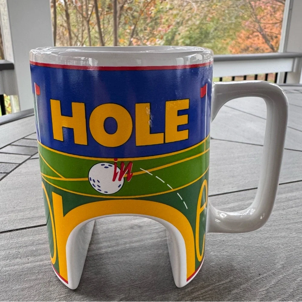 Mugz by Ganz Hole in One Green Yellow Golf Mug Arched Ceramic Coffee‎ Cup 14oz